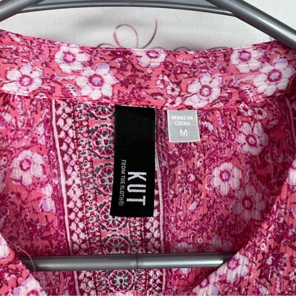 Kut from the Kloth button up paisley floral boho blouse Pink Patterned Blouse - Picture 6 of 9
